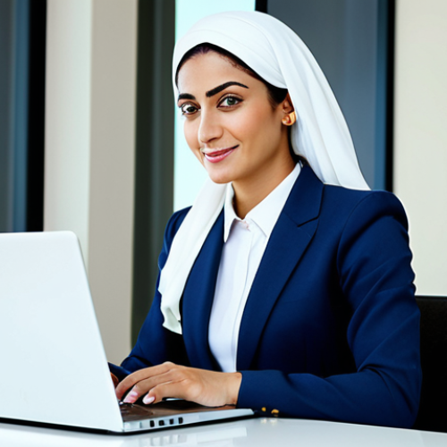 Modern Professional**

"A successful businesswoman in a stylish, fully clothed business suit, working on a laptop in a bright, modern office in Dubai, United Arab Emirates. Clean background, professional environment. Safe for work, appropriate content, modest attire. Perfect anatomy, natural pose, well-formed hands. High-resolution, professional photography, family-friendly."

**